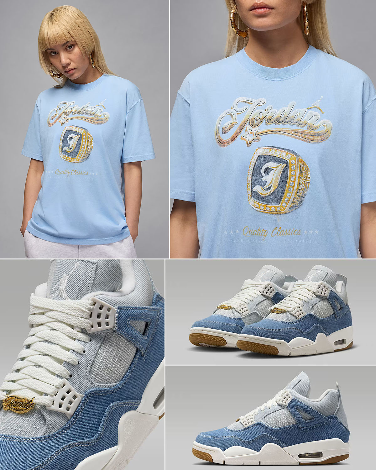 Air Jordan 4 Denim Worn Blue Shoes and Shirt Outfit