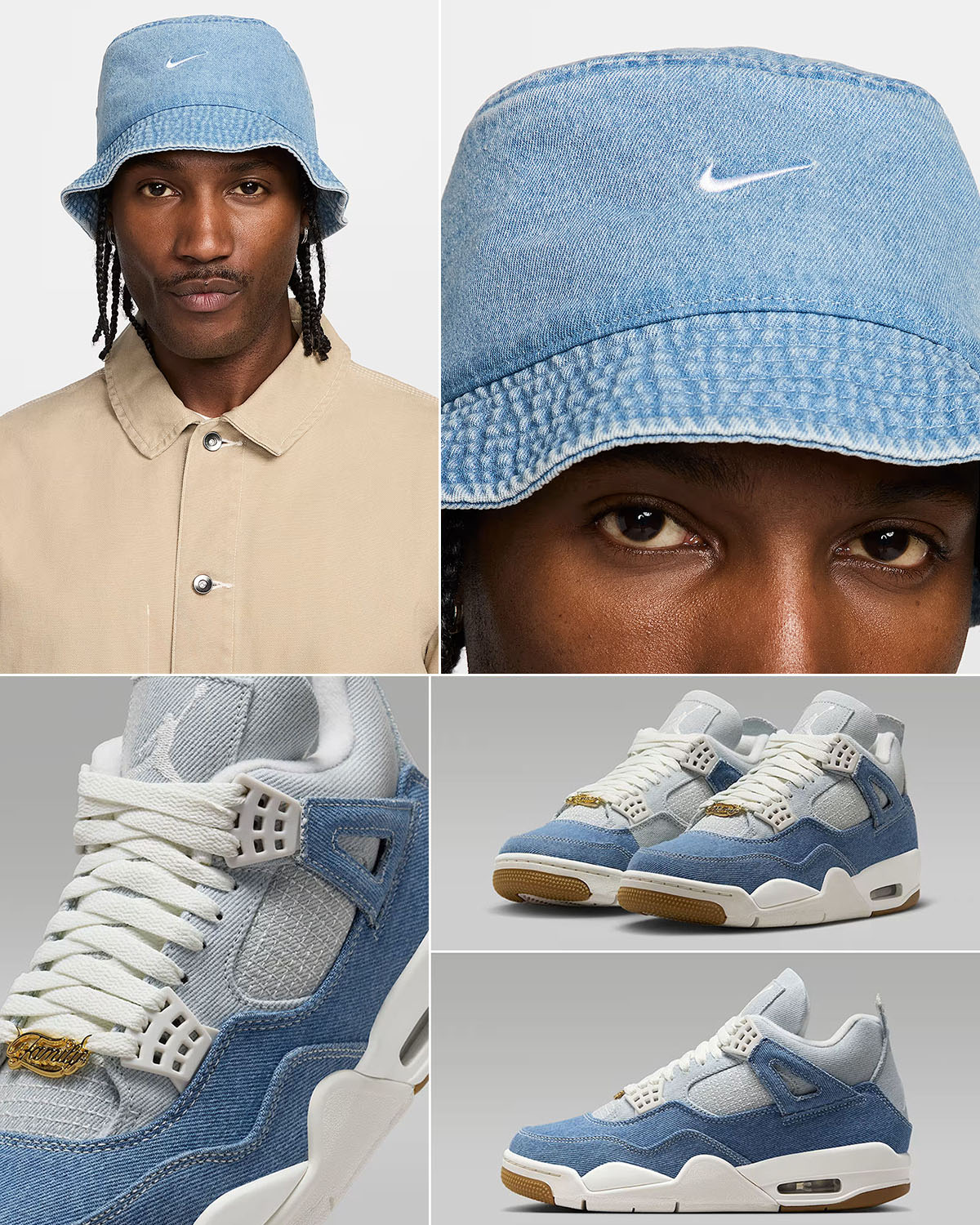 Air Jordan 4 Denim Worn Blue Shoes ax Nike Denim Bucket Hat