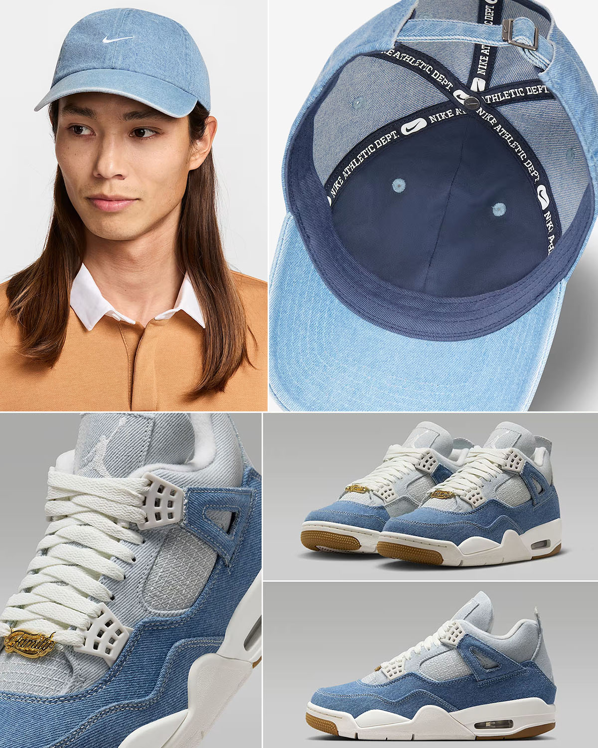 Air Jordan 4 Denim Worn Blue Shoes ax Nike Denim Club Hat