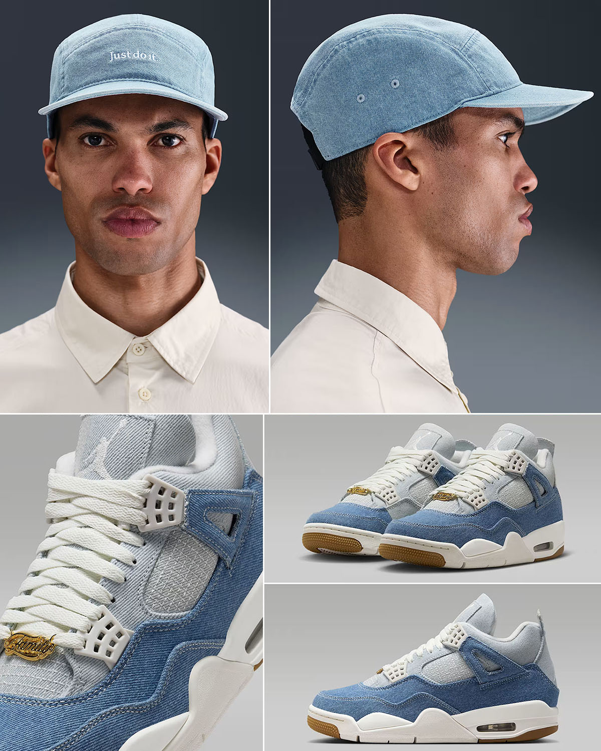 Air Jordan 4 Denim Worn Blue Shoes ax Nike Denim Fly Hat