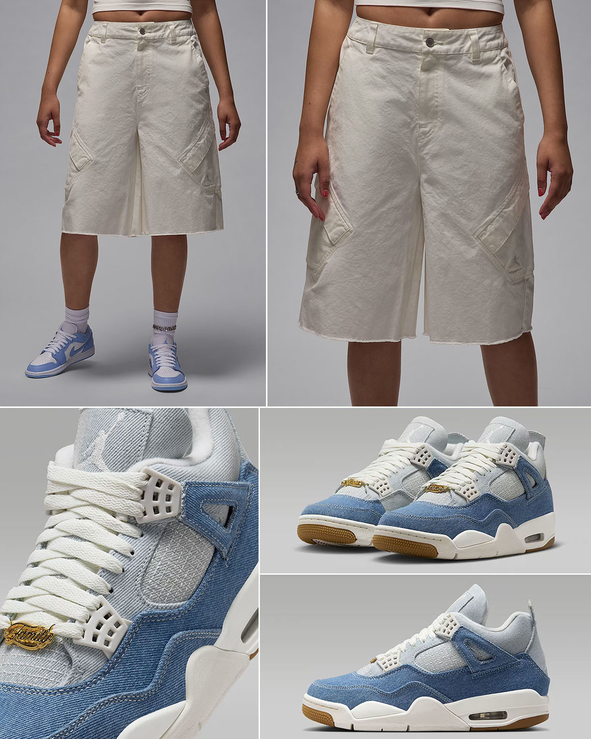 Air Jordan 4 Denim Worn Blue Womens Shoes and Baggy Shorts Outfit