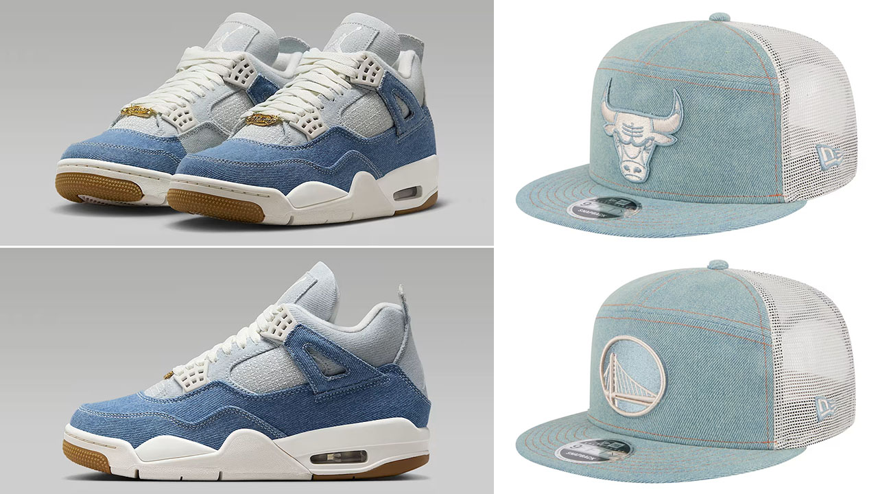 Air Jordan 4 Denim Worn Blue x New Era Denim Hats Snapback Trucker Caps