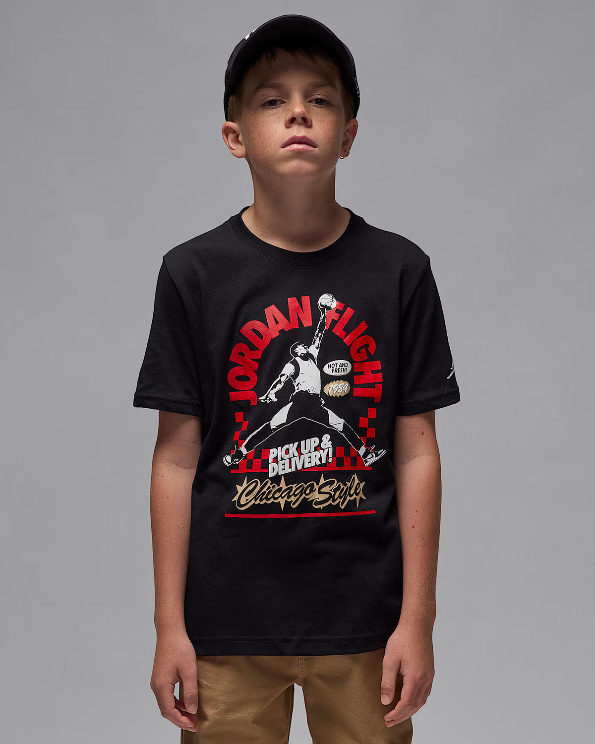 Air Jordan 4 GS Pizza Boys T Shirt Black 1