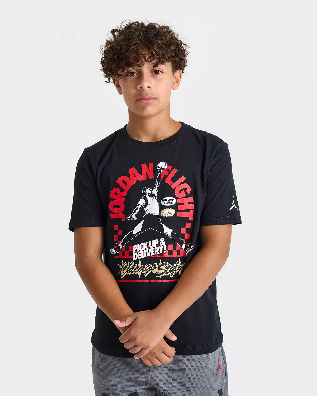 Air Jordan 4 GS Pizza Kids Black T Shirt Grade School 1