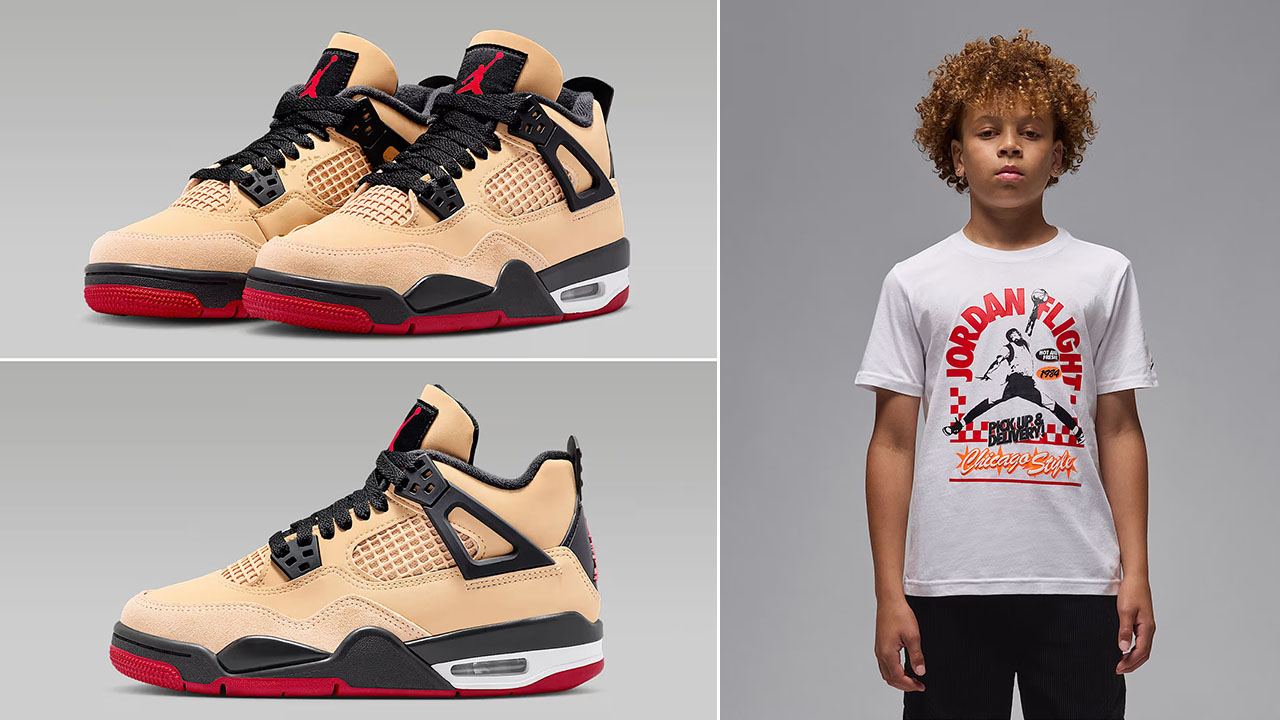 Air Jordan 4 GS Pizza Kids Shoes and Shirt