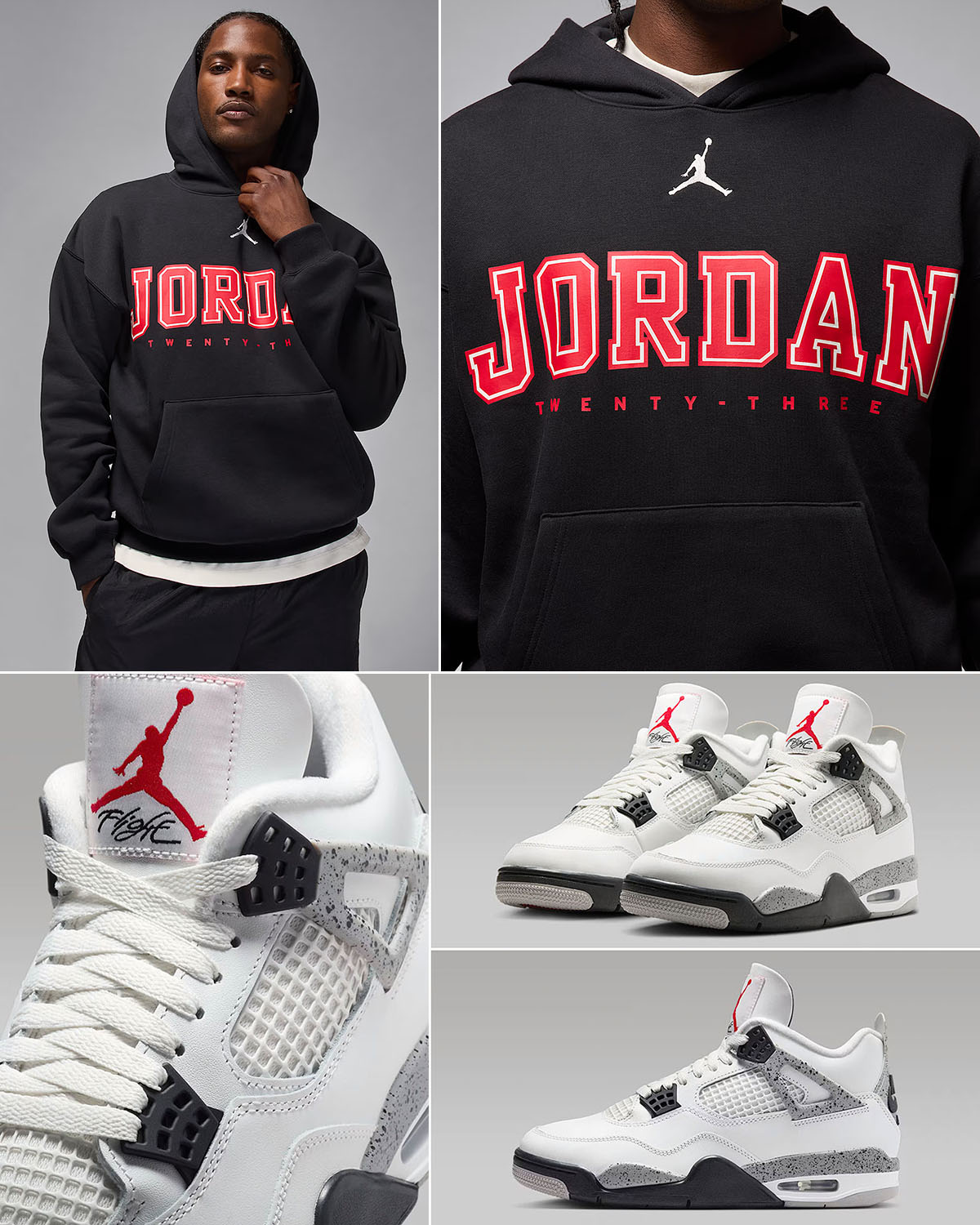 Air Jordan 4 White Cement 2025 Shoes x Jordan Brooklyn Fleece Pullover Hoodie Outfit
