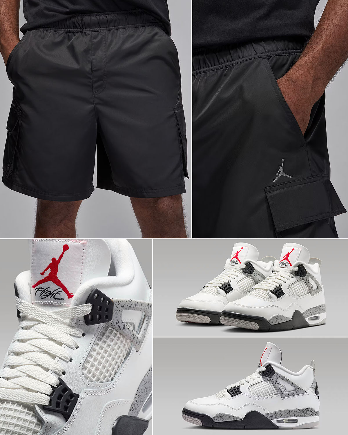 Air Jordan 4 White Cement 2025 x Jordan Brooklyn Cargo Shorts