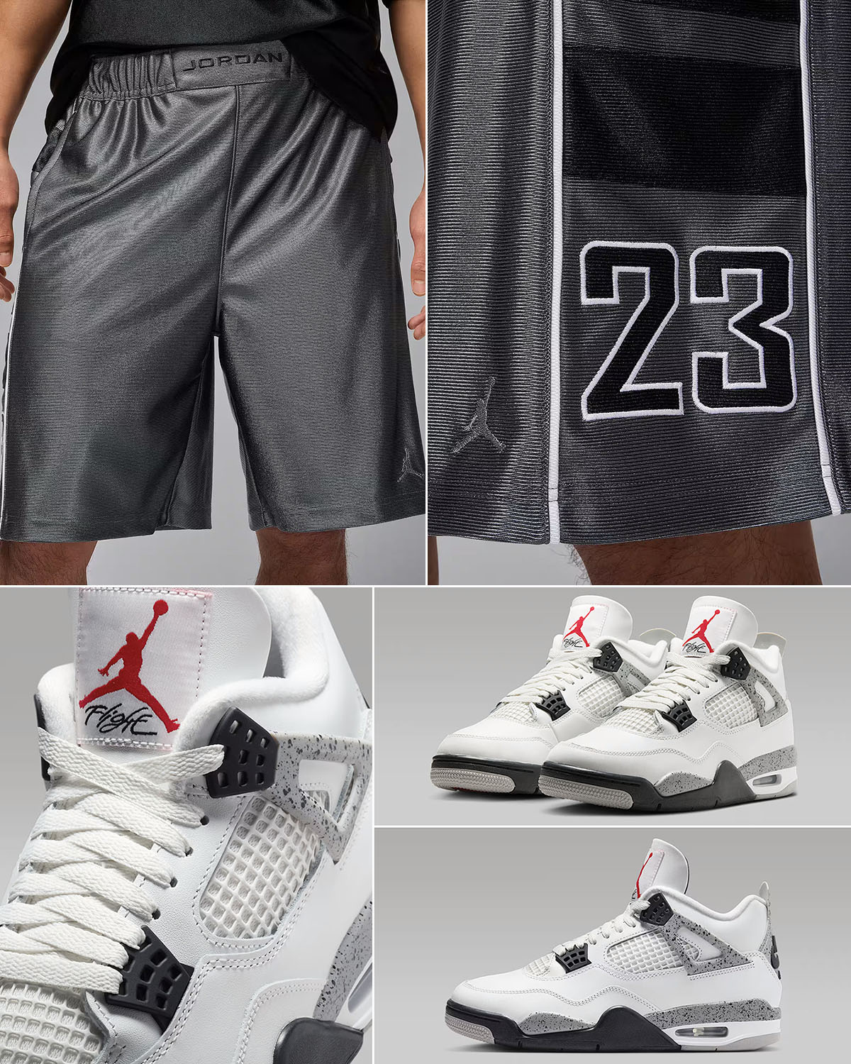 Air Jordan 4 White Cement 2025 x Jordan Brooklyn Cat Scratch Shorts Outfit