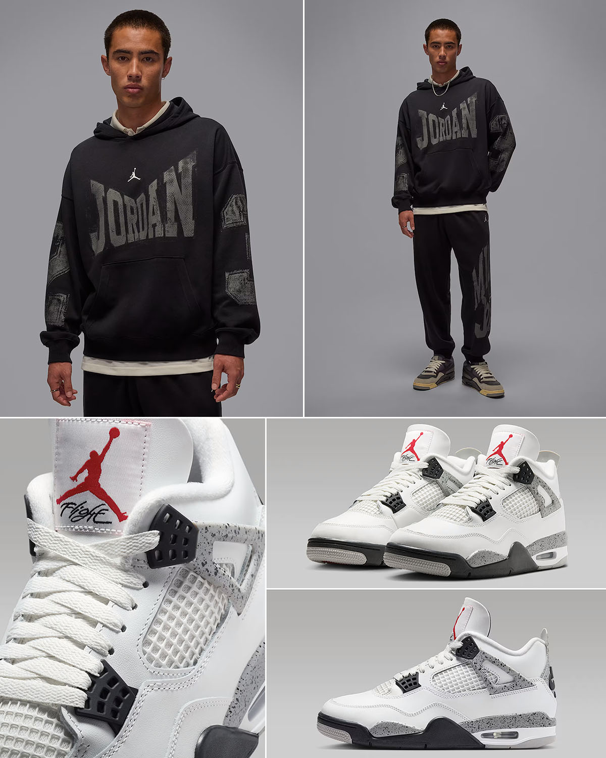 Air Jordan 4 White Cement 2025 x Jordan Brooklyn Fleece Hoodie and Pants Outfit