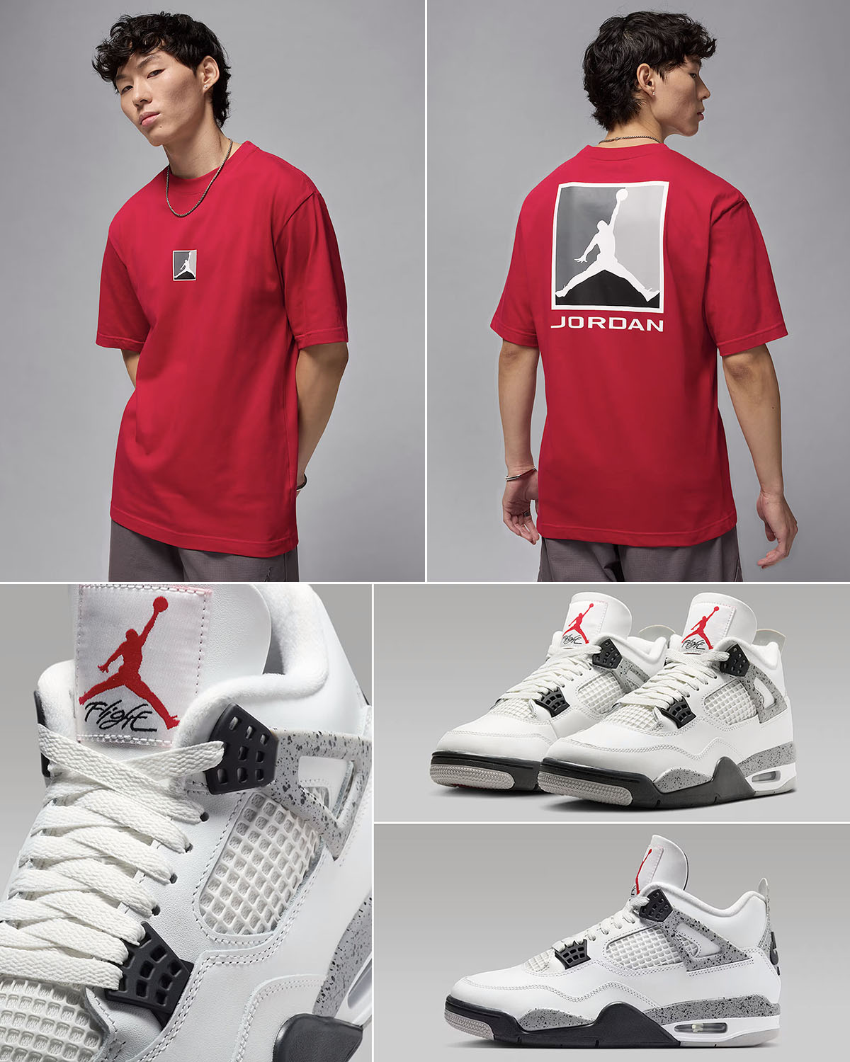 Air Jordan 4 White Cement 2025 x Jordan Brooklyn Graphic Red T Shirt Outfit
