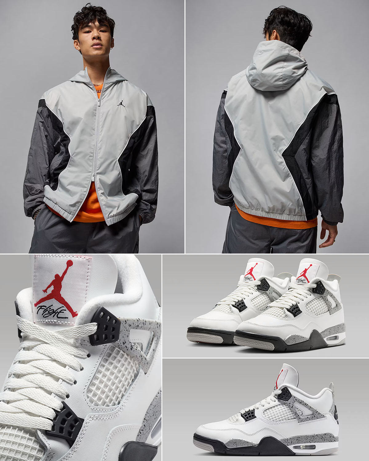 Air Jordan 4 White Cement 2025 x Jordan Brooklyn Hooded Draft Jacket Outfit