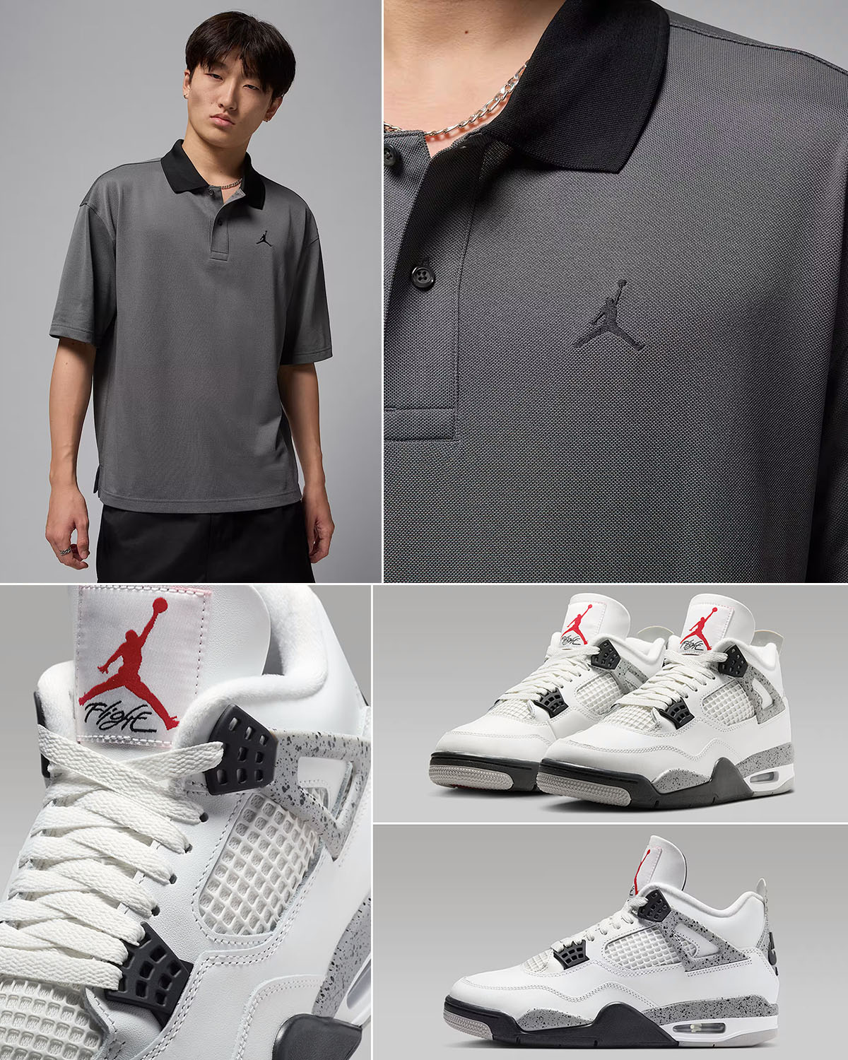 Air Jordan 4 White Cement 2025 x Jordan Brooklyn Polo Shirt Outfit