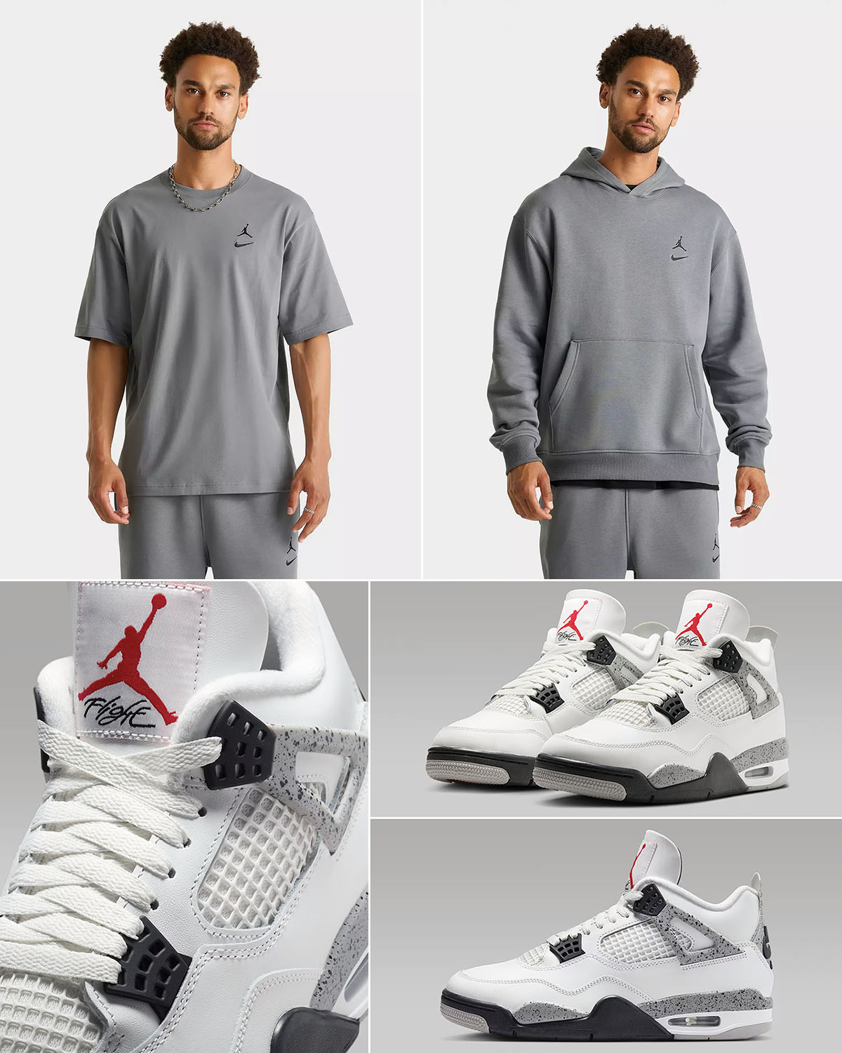 Air Jordan 4 White Cement 2025 x Jordan Brooklyn Swoosh Logo Shirt Hoodie Pants Outfit