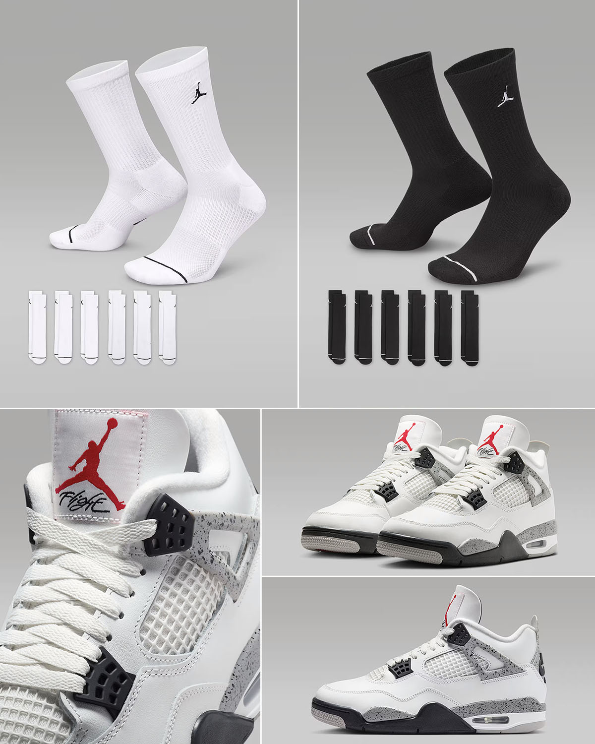 Air Jordan 4 White Cement 2025 x Jordan Everyday Cushioned Crew Socks