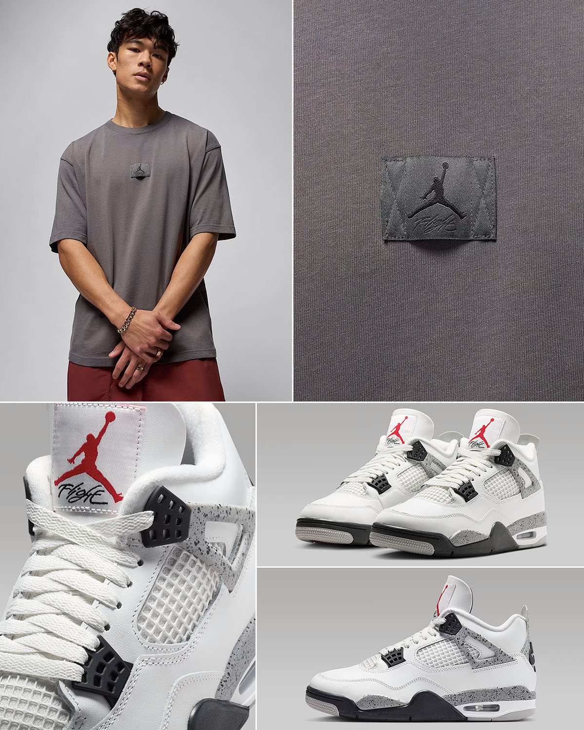 Air Jordan 4 White Cement 2025 x Jordan Flight Essentials T Shirt Outfit