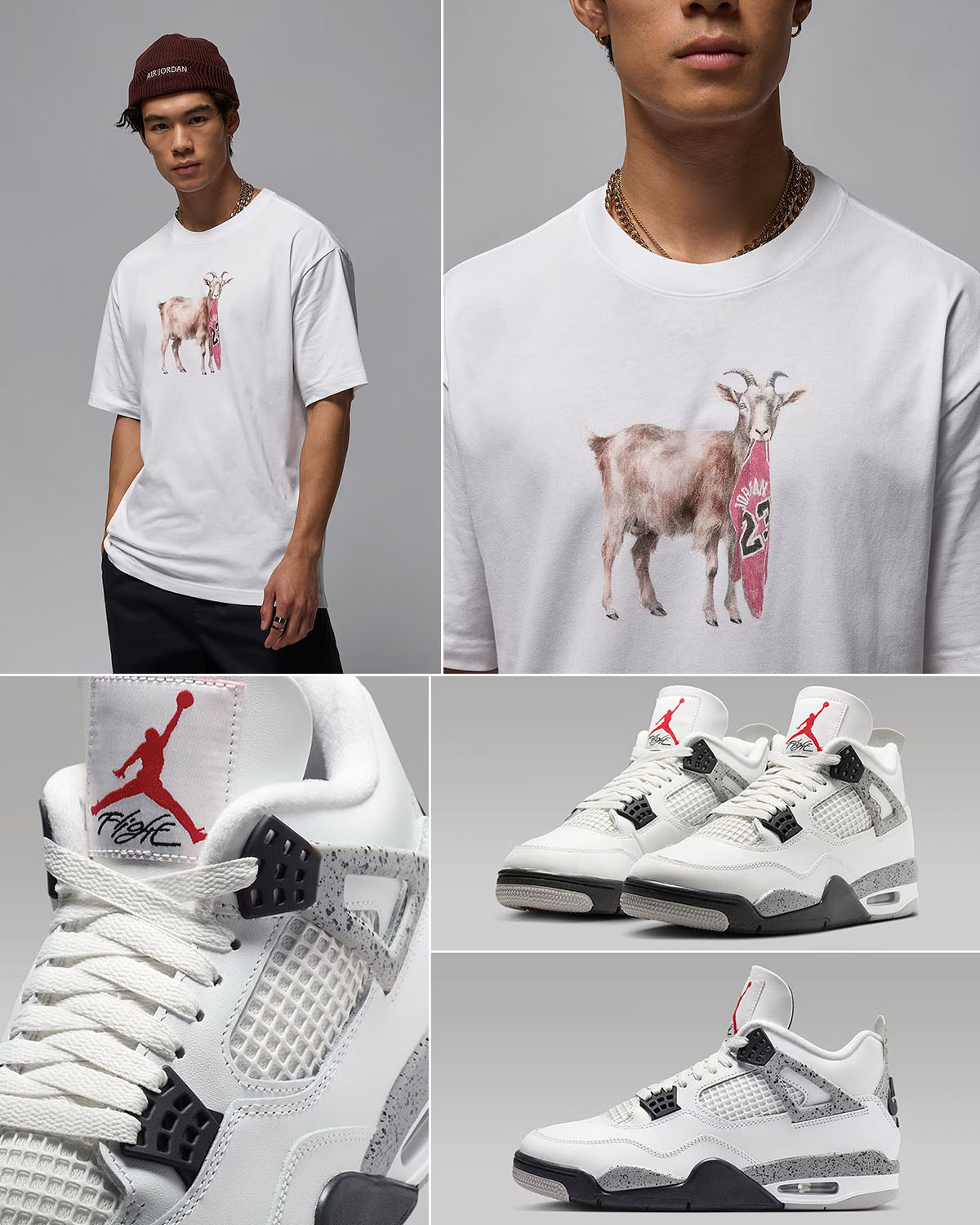 Air Jordan 4 White Cement 2025 x Jordan Goat T Shirt Outfit