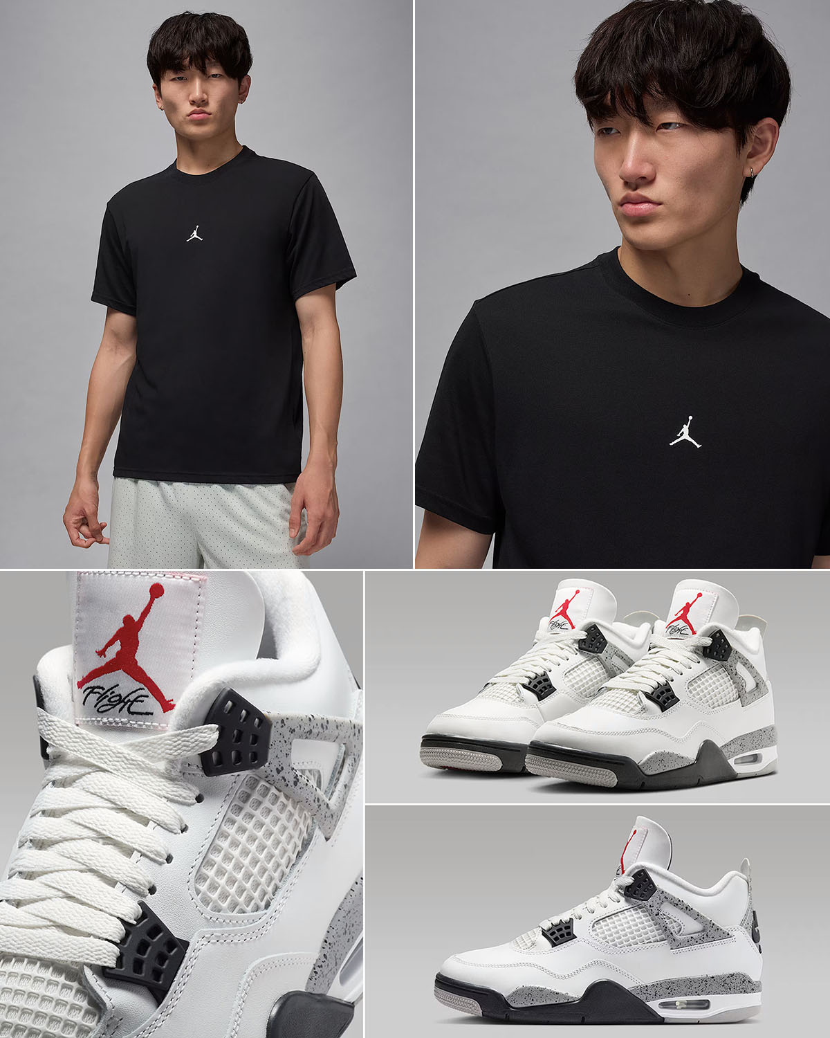 Air Jordan 4 White Cement 2025 x Jordan Sport Dri Fit Jumpman T Shirt Black White