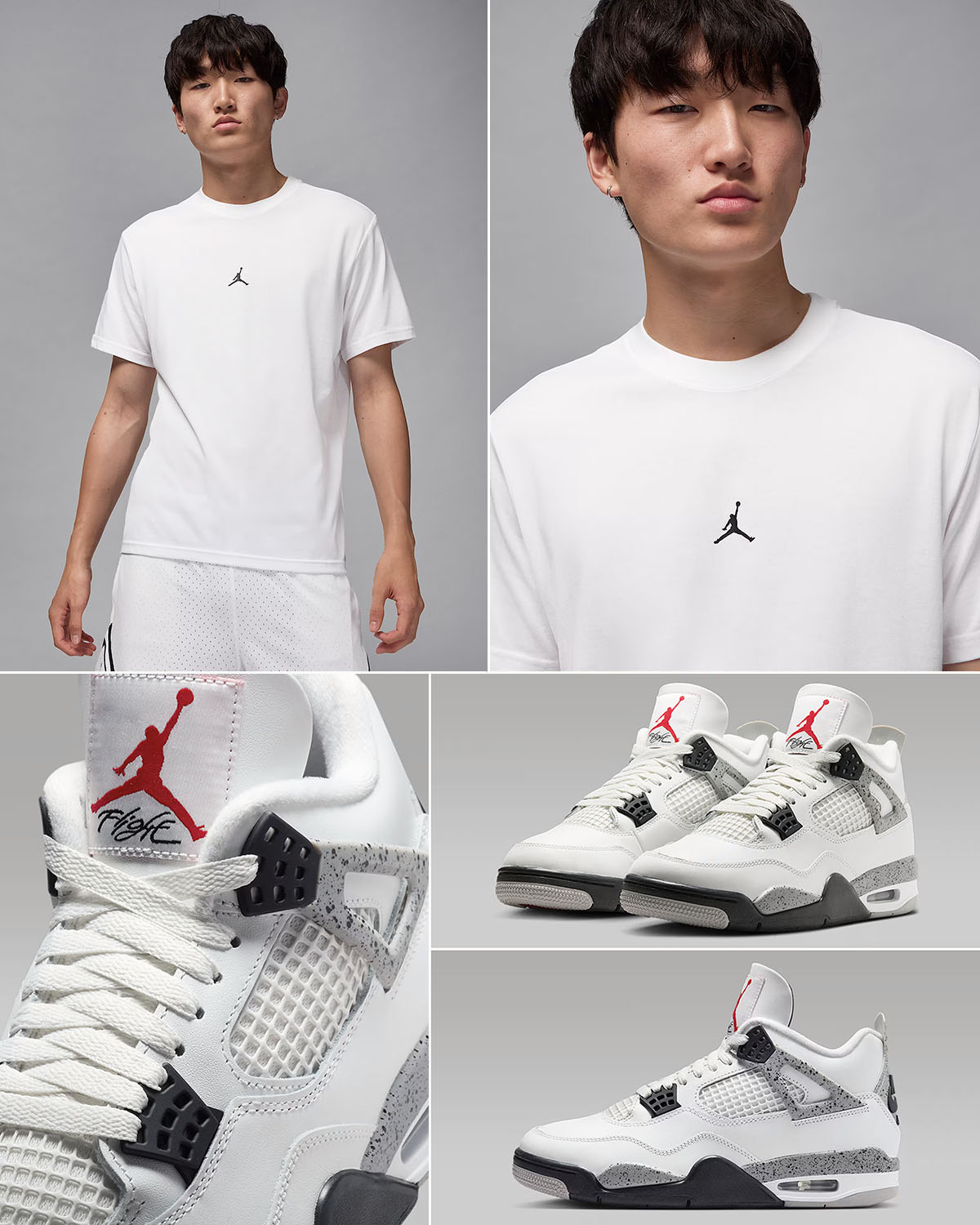 Air Jordan 4 White Cement 2025 x Jordan Sport Dri Fit Jumpman T Shirt White Black