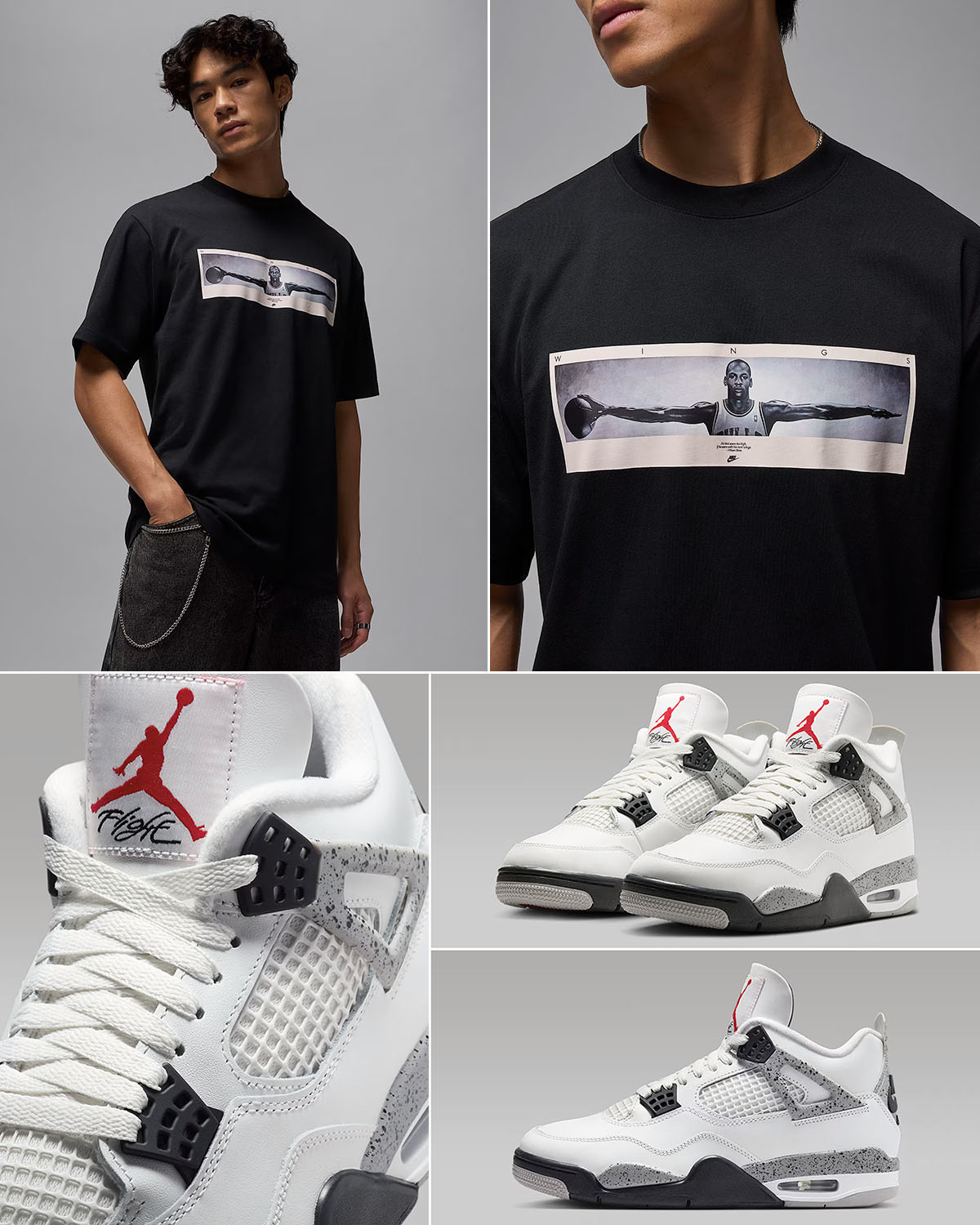 Air Jordan 4 White Cement 2025 x Jordan Wings Photo T Shirt