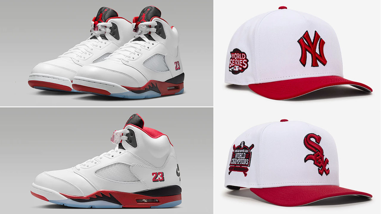 Air Jordan 5 Fire Red Black Tongue 2025 New Era A Frame Hats Snapback Caps to Match Sneakers