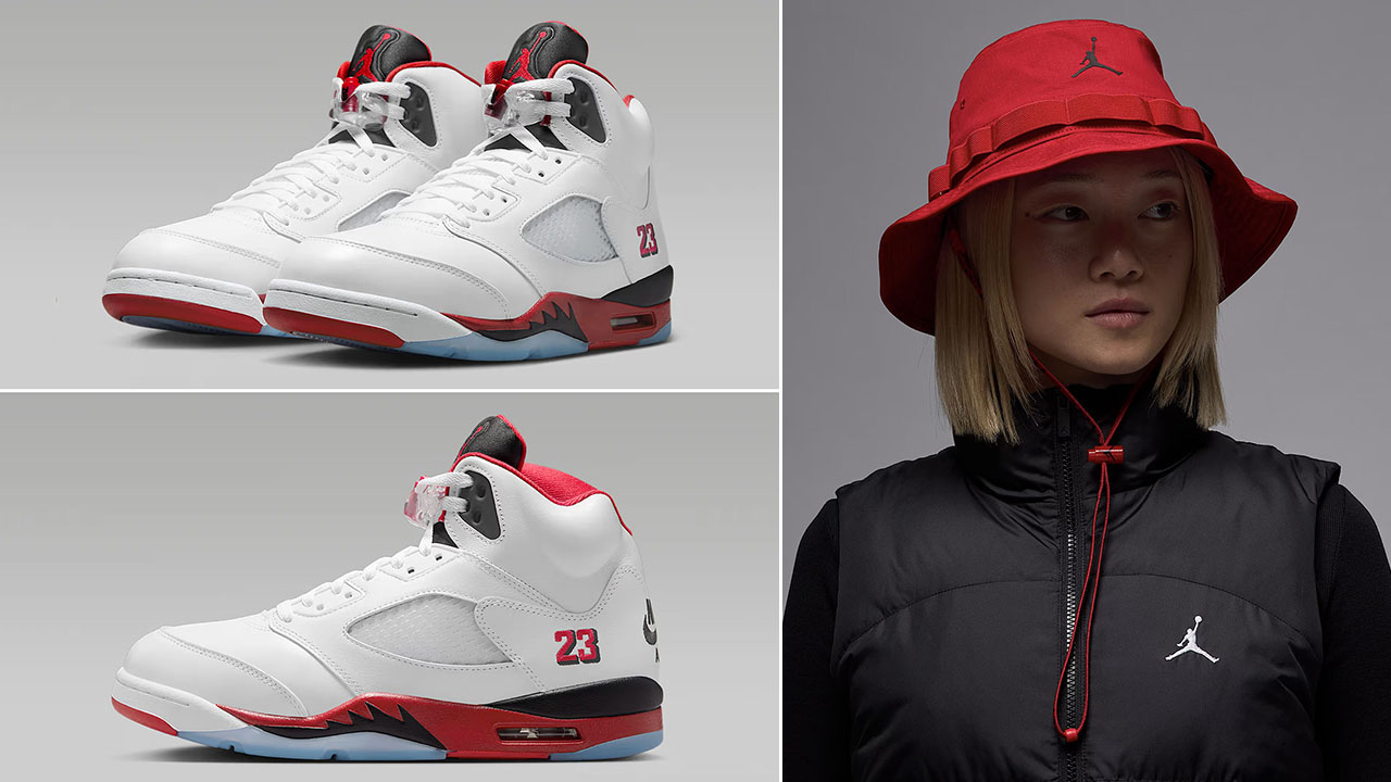 Air-Jordan-5-Fire-Red-Black-Tongue-2025-x-Jordan-Apex-Bucket-Hat-to-Match-Sneakers