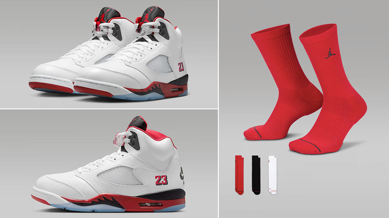 Air-Jordan-5-Fire-Red-Black-Tongue-2025-x-Jordan-Crew-Socks-to-Match-Sneakers