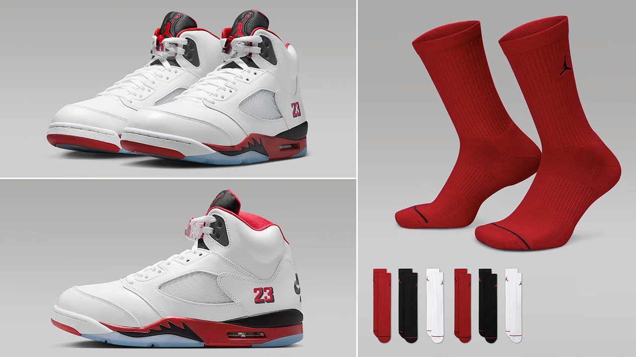 Air-Jordan-5-Fire-Red-Black-Tongue-2025-x-Jordan-Everyday-Cushioned-Crew-Socks-to-Match-Sneakers