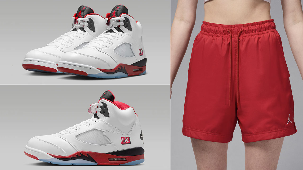 Air-Jordan-5-Fire-Red-Black-Tongue-2025-x-Jordan-Poolside-Shorts-to-Match-Sneakers