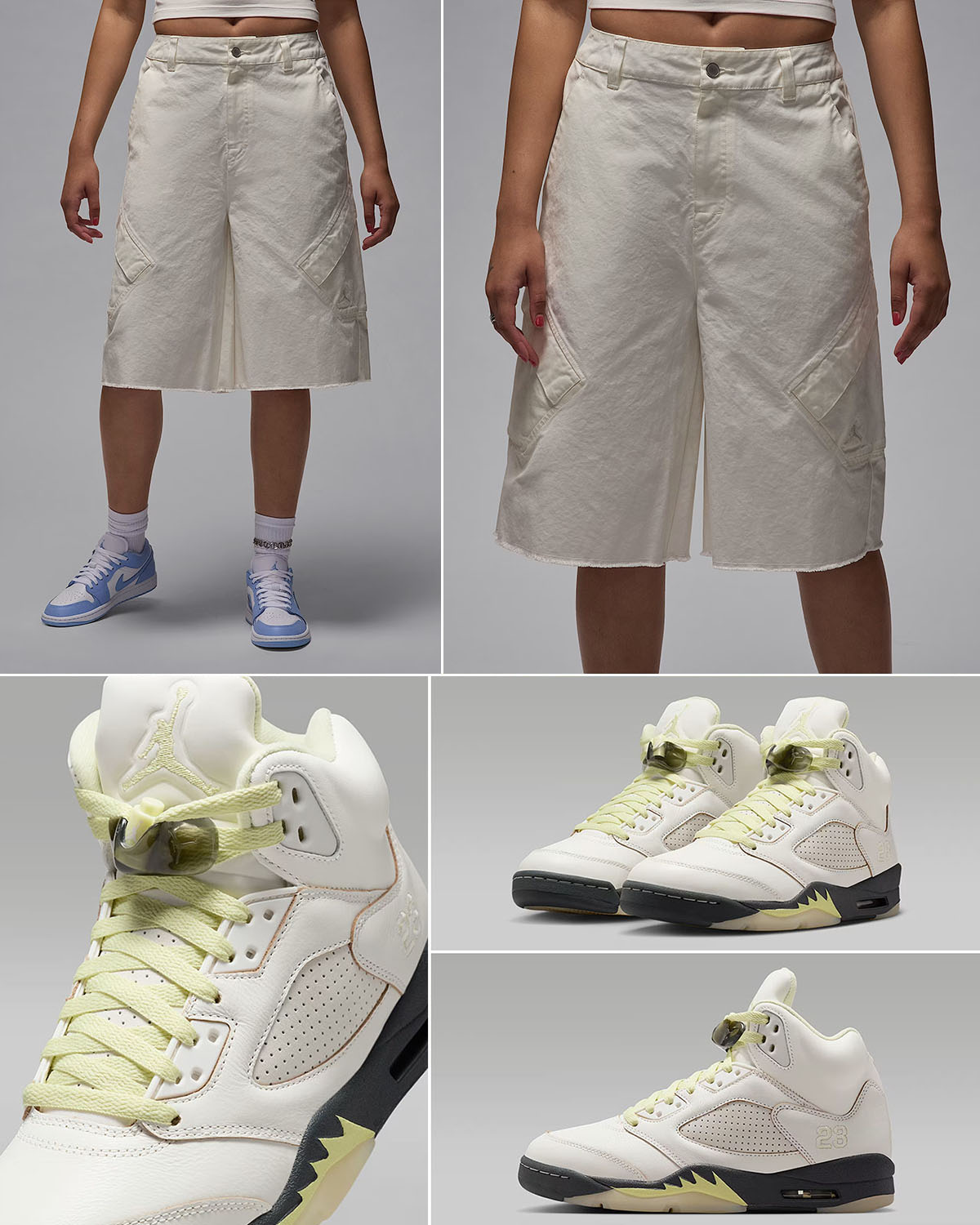 Air Jordan 5 Luminous Green Womens Shoes and Baggy Shorts Outfit