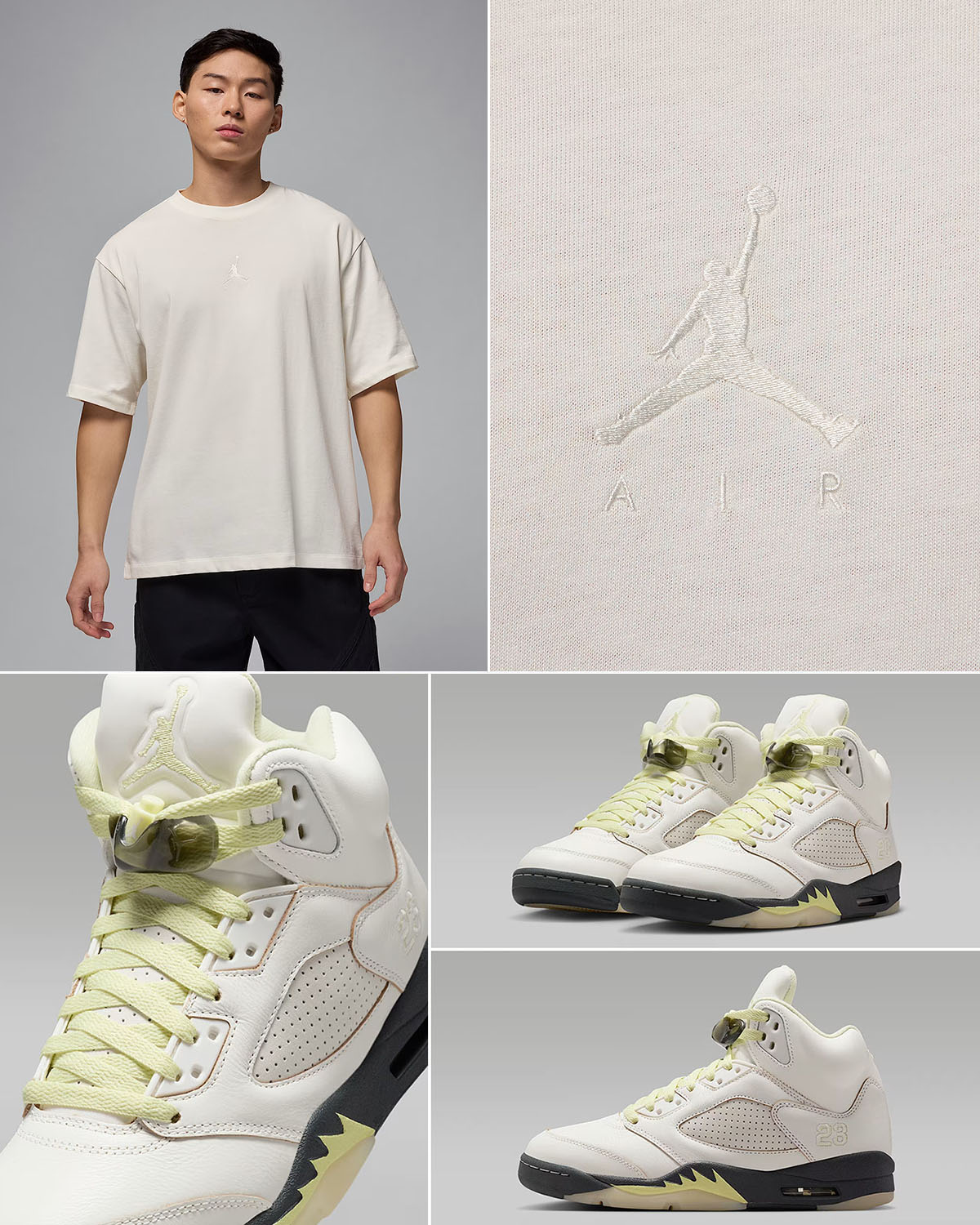 Air Jordan 5 Luminous Green x Jordan Brooklyn Oversized Sail T Shirt Outfit