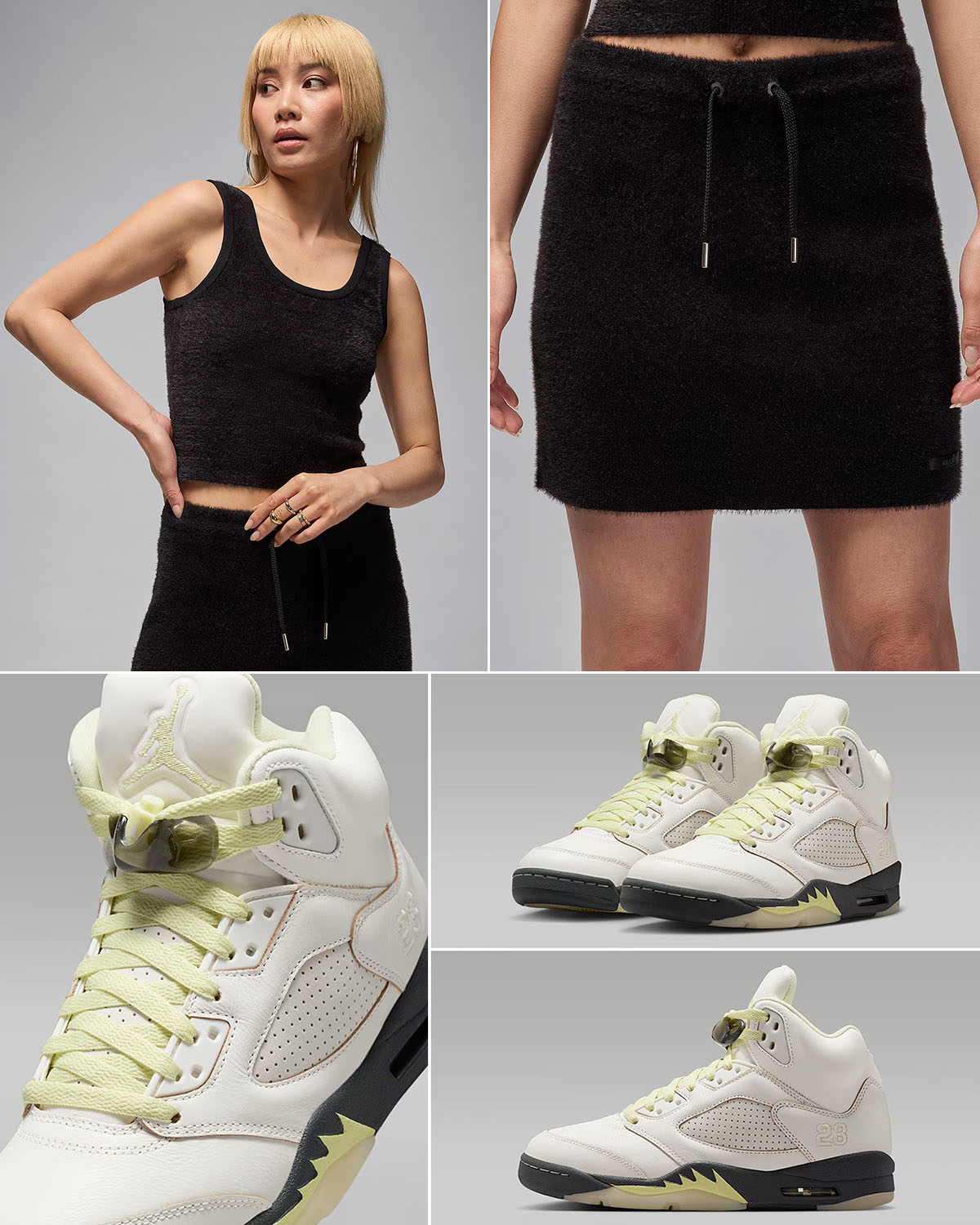 Air Jordan 5 Luminous Green x Jordan Womens Black Tank Top and Skirt Outfit