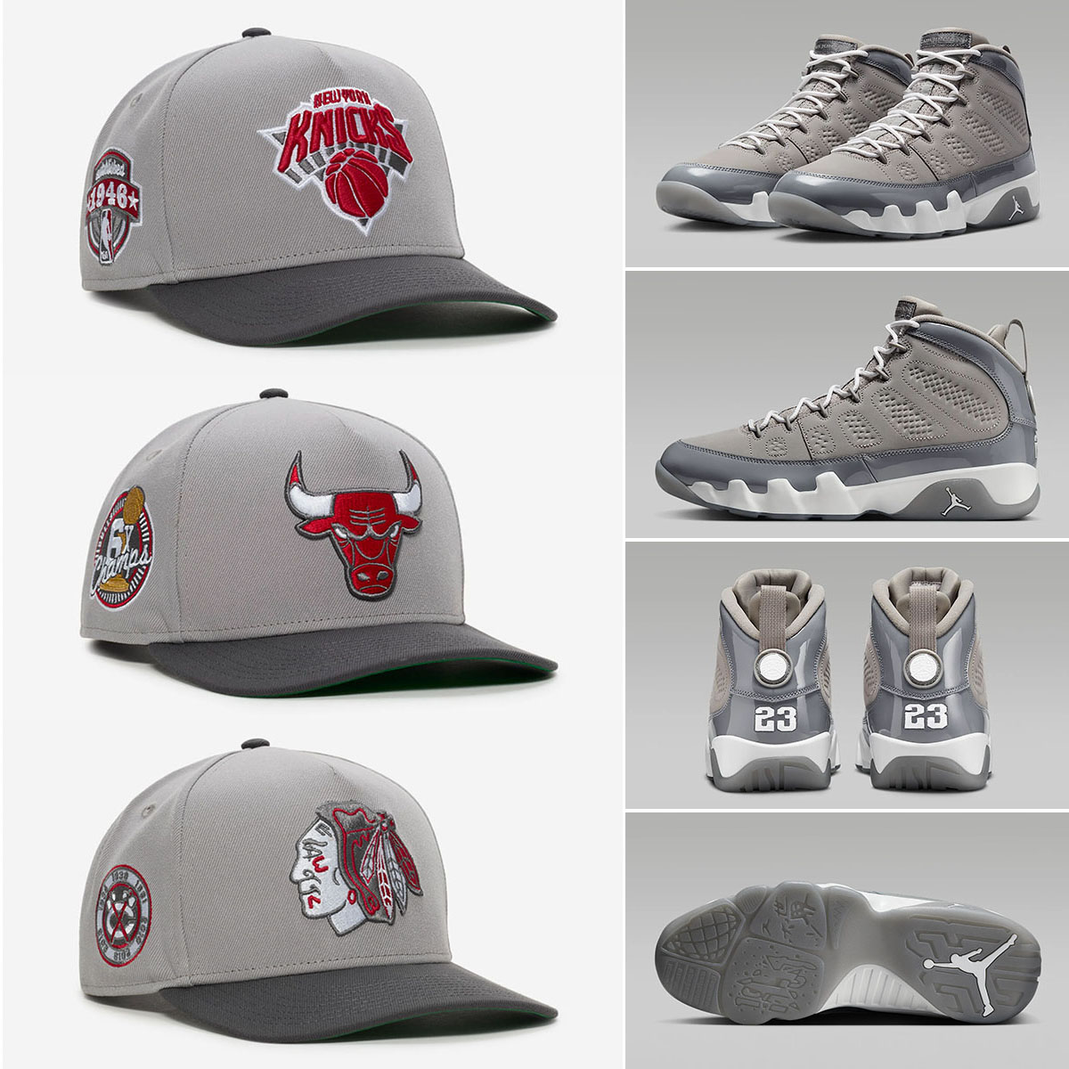 Air Jordan 9 Cool Grey 2025 New Era A Frame Snapback Hats to Match Sneakers