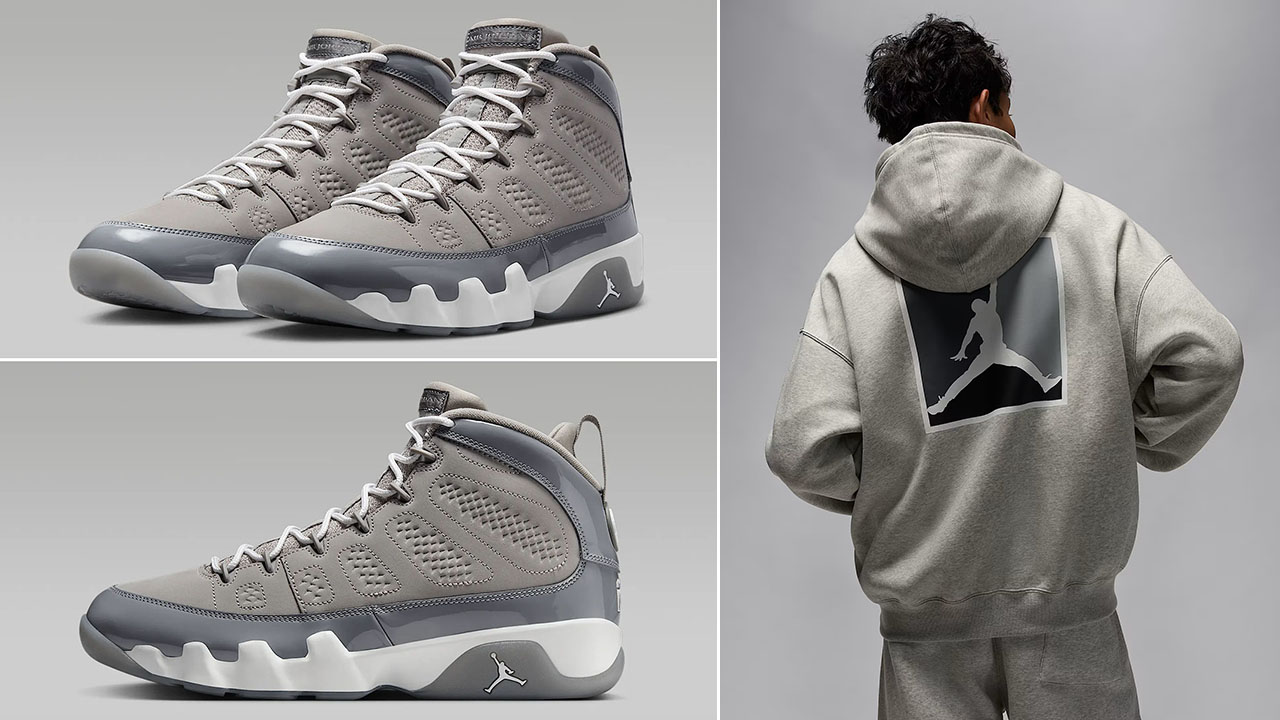 Air Jordan 9 Cool Grey 2025 x Jordan Brooklyn Fleece Graphic Hoodie Outfit