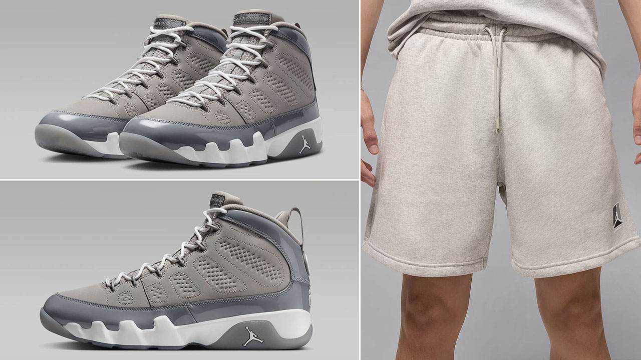 Air Jordan 9 Cool Grey 2025 x Jordan Brooklyn Fleece Graphic Shorts Outfit