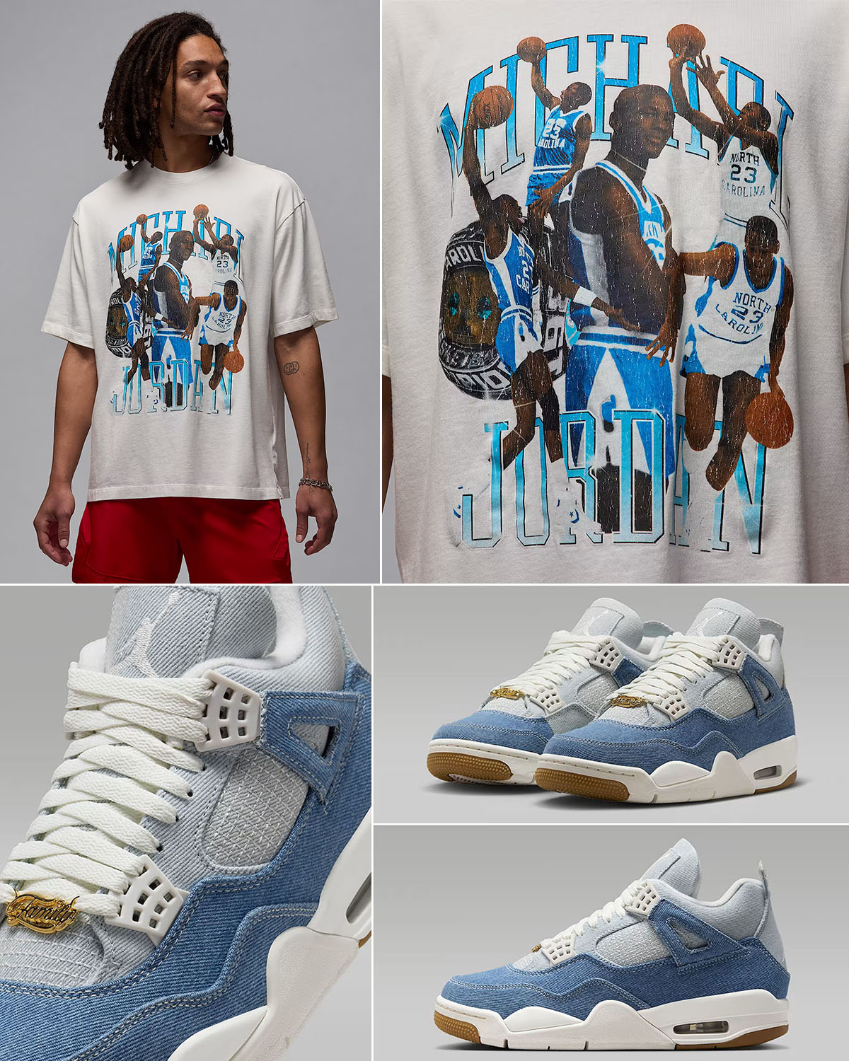 Air Jordsn 4 Denim Worn Blue Mens T Shirt Outfit