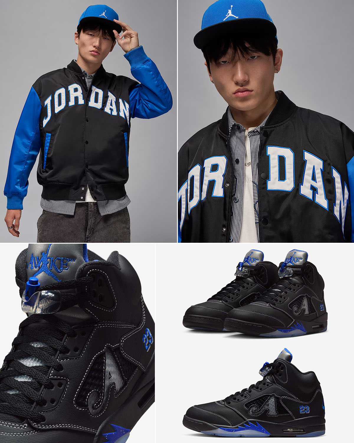 Awake NY Air Jordan 5 Racer Blue x Jordan Brookyn Collegiate Varsity Jacket Outfit