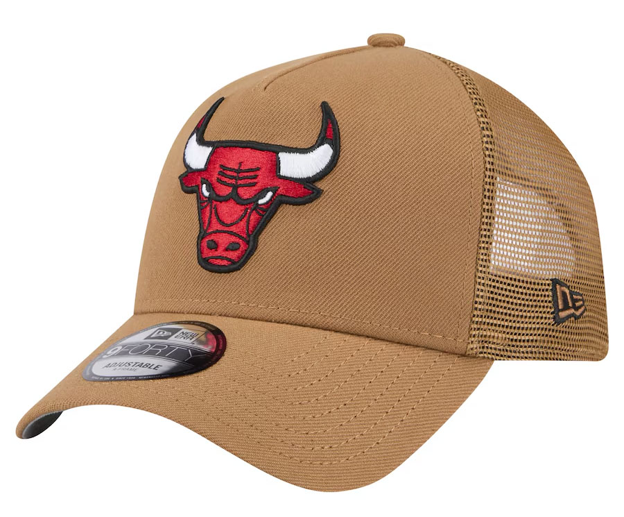 Chicago Bulls New Era 9FORTY A Frame Trucker Snapback Hat Tan 1