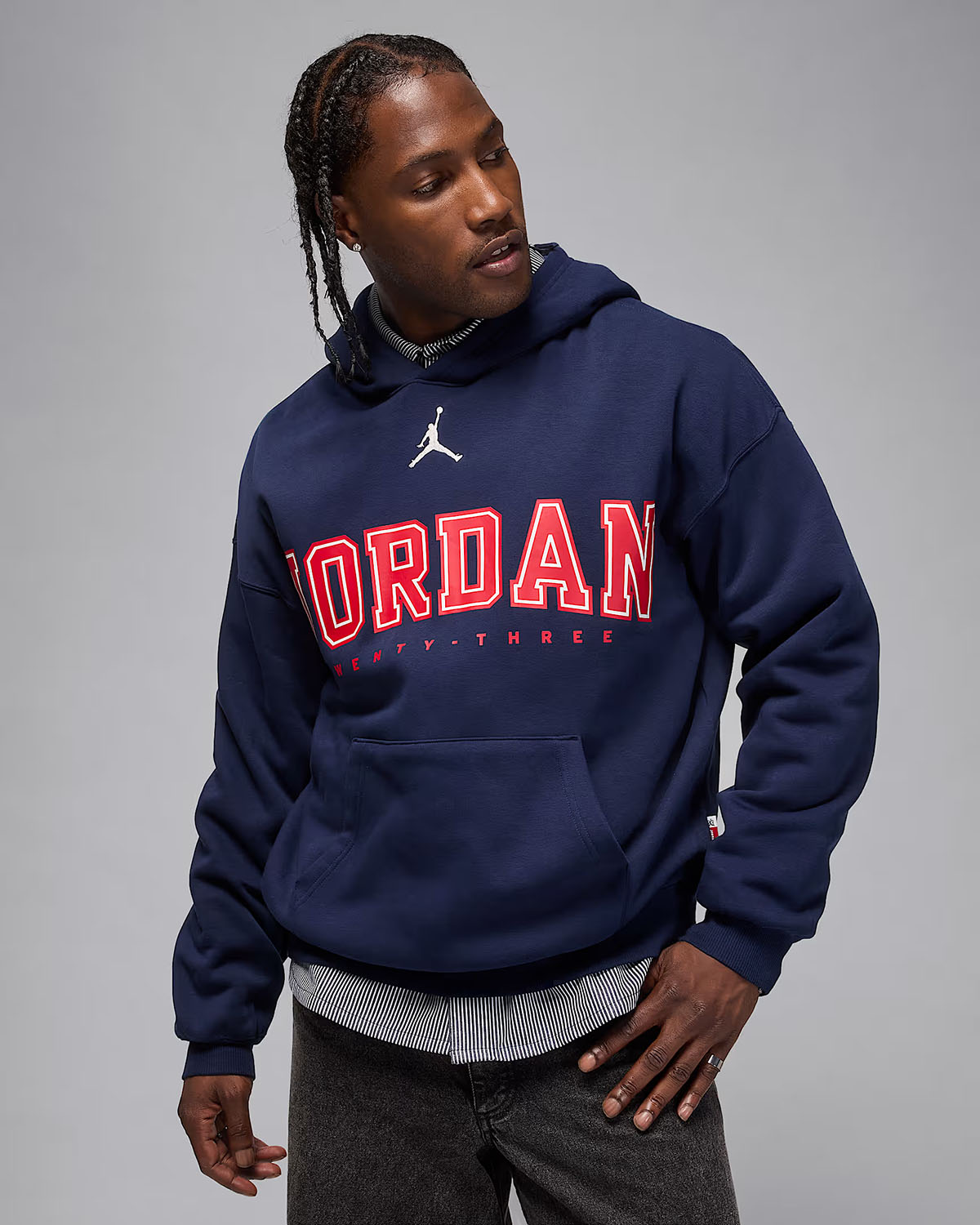 Jordan Brooklyn Fleece Mens Oversized Hoodie Navy Red