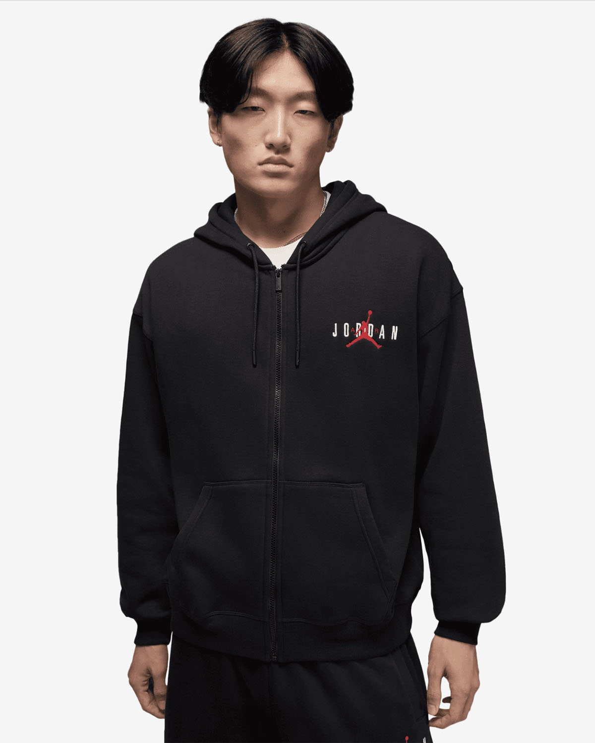 Jordan Brooklyn Oversize Stretch Full Zip Hoodie Black Red 1