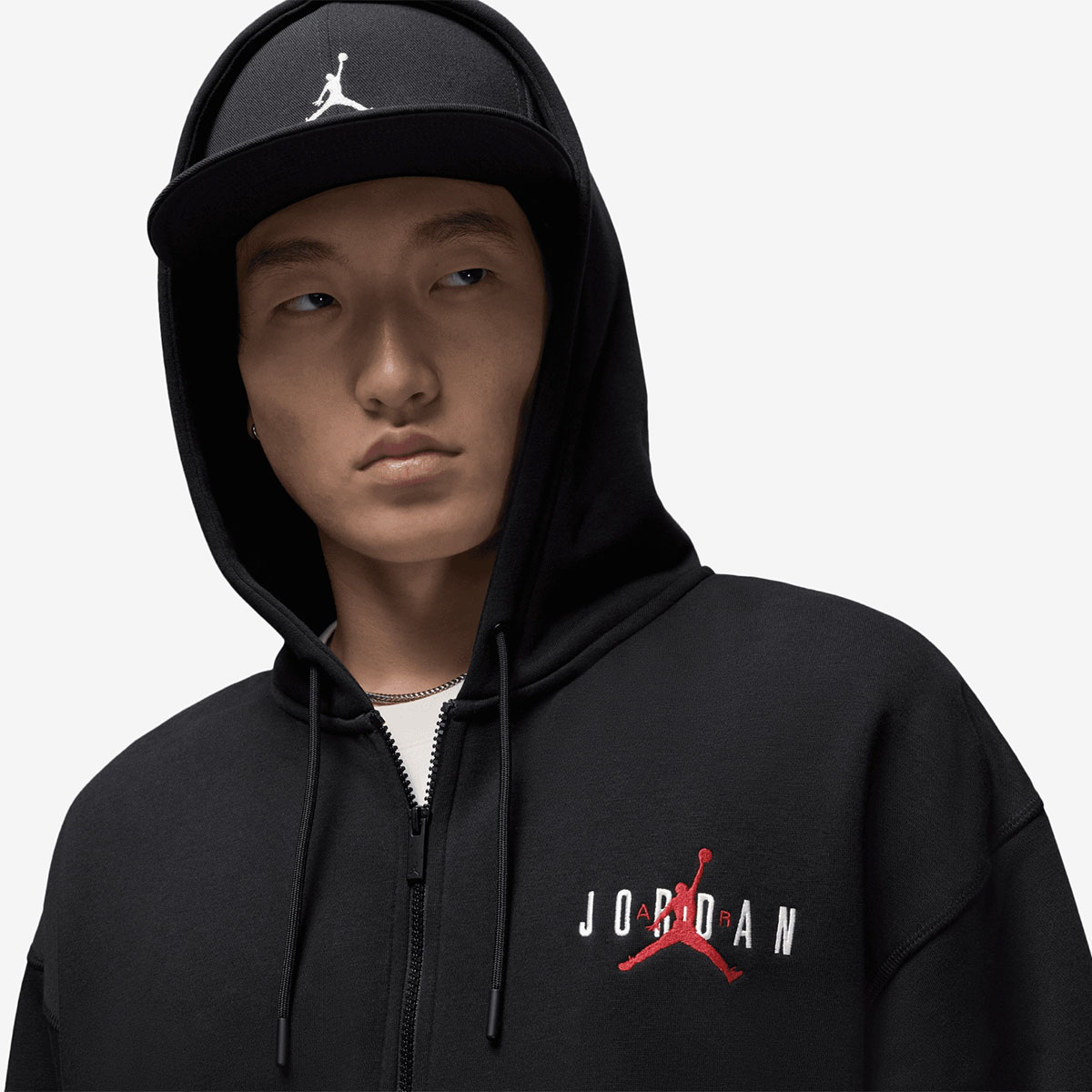 Jordan Brooklyn Oversize Stretch Full Zip Hoodie Black Red 2
