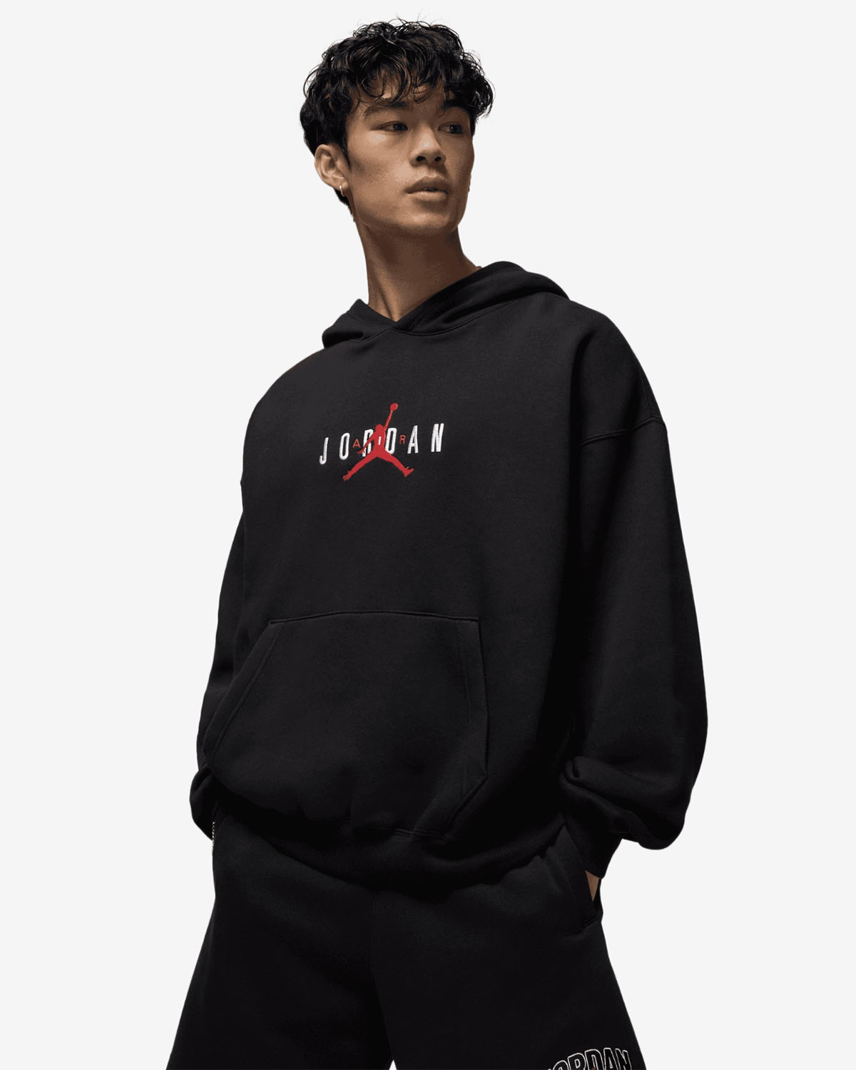 Jordan Brooklyn Oversized Stretch Pullover Hoodie Black Gym Red 1