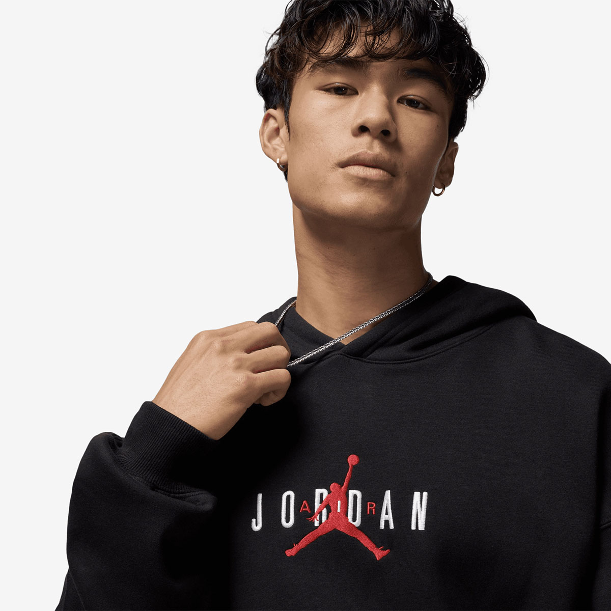Jordan Brooklyn Oversized Stretch Pullover Hoodie Black Gym Red 2