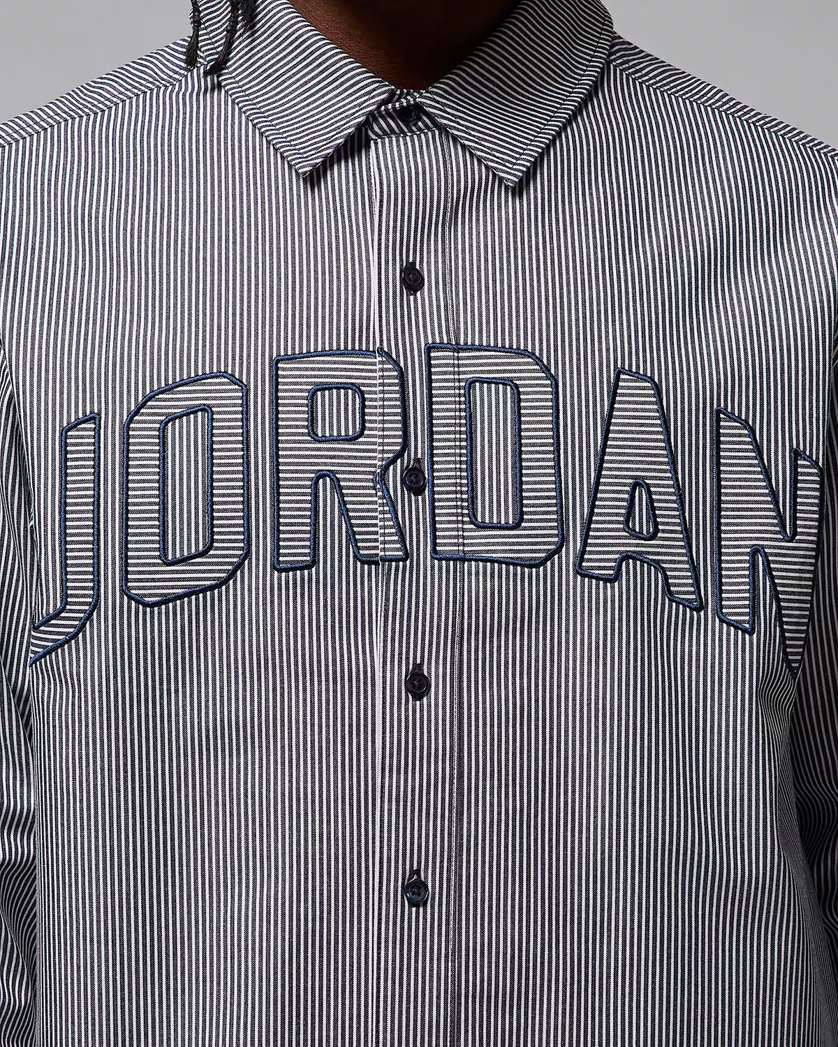 Jordan Flight Oxford Mens Long Sleeve Button Up Top Obsidian White 3