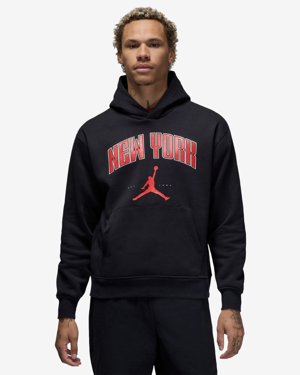 Jordan New York City Fleece Mens Pullover Hoodie Black Red