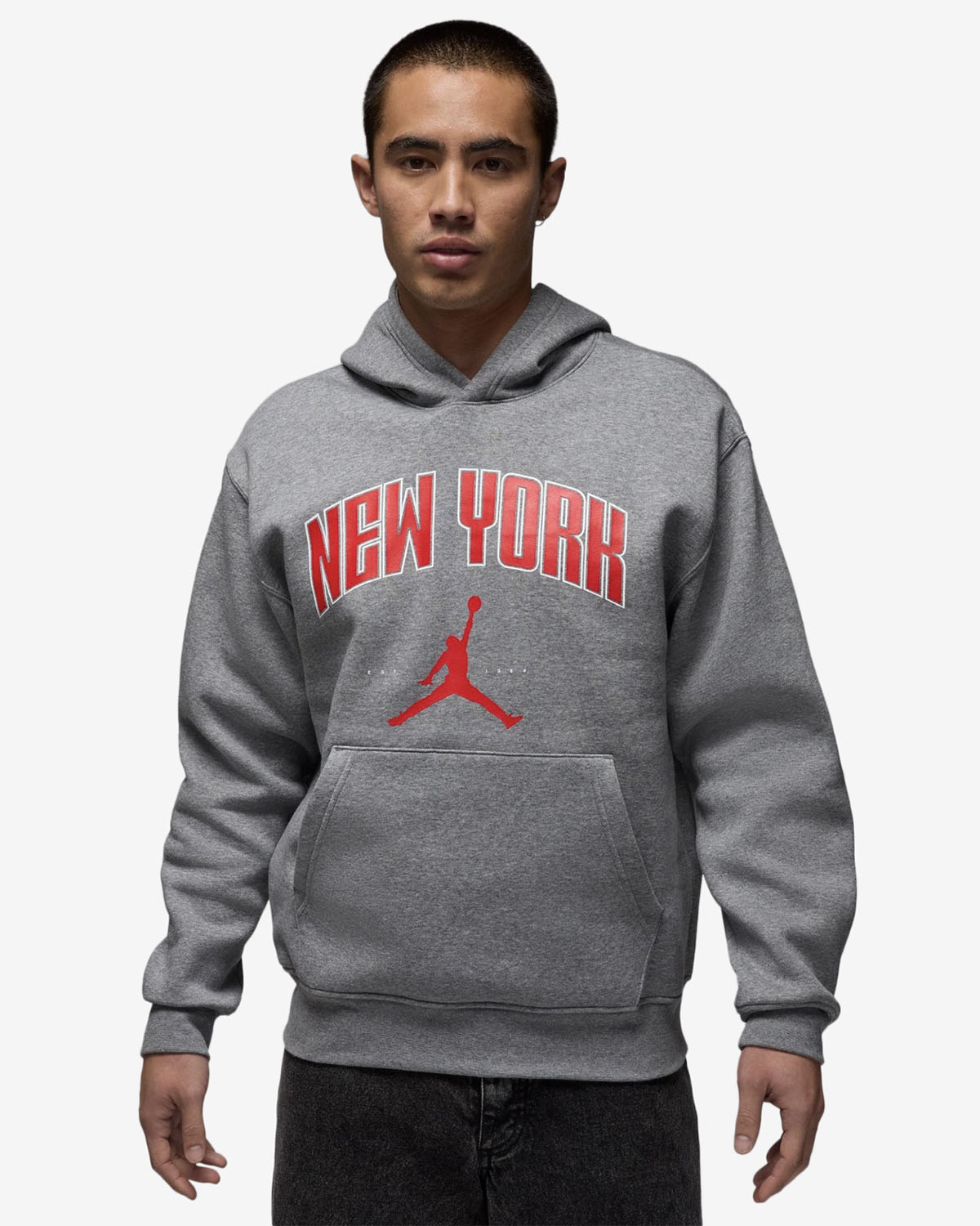 Jordan New York City Fleece Mens Pullover Hoodie Grey Red