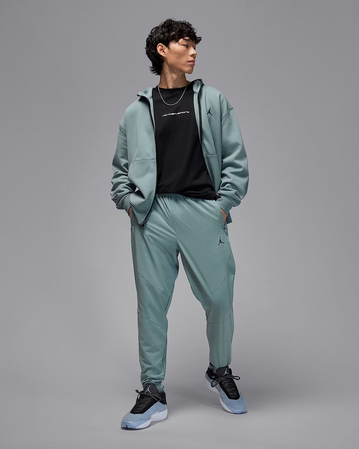 Jordan Sport Mens Dri Fit Woven Hoodie and Pants Aviator Grey