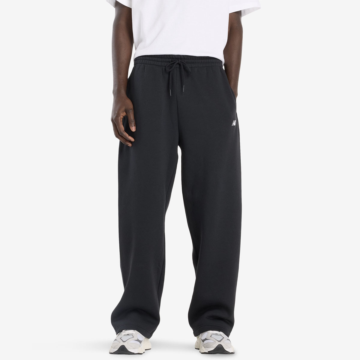 New Balance Sport Essentials Open Hem Fleece Pants Black White 1