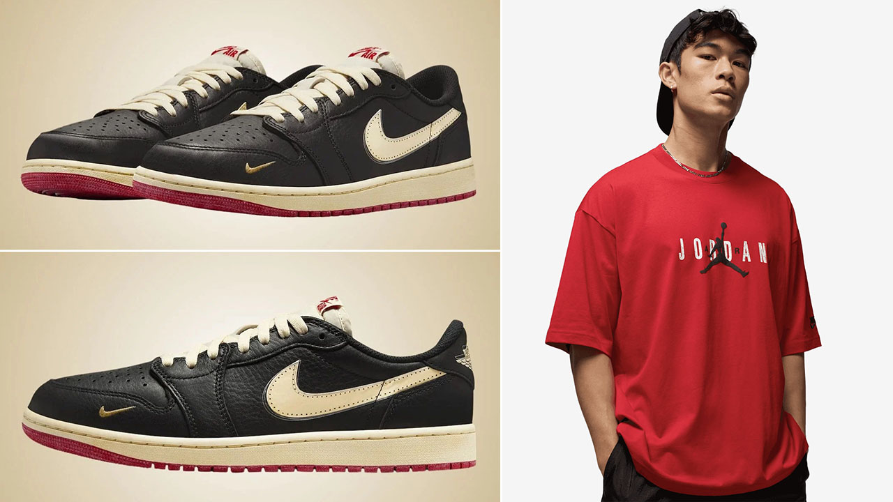 Nigel Sylvester Air Jordan 1 Low OG Better With Time x Jordan Brooklyn Air Oversized Red T Shirt