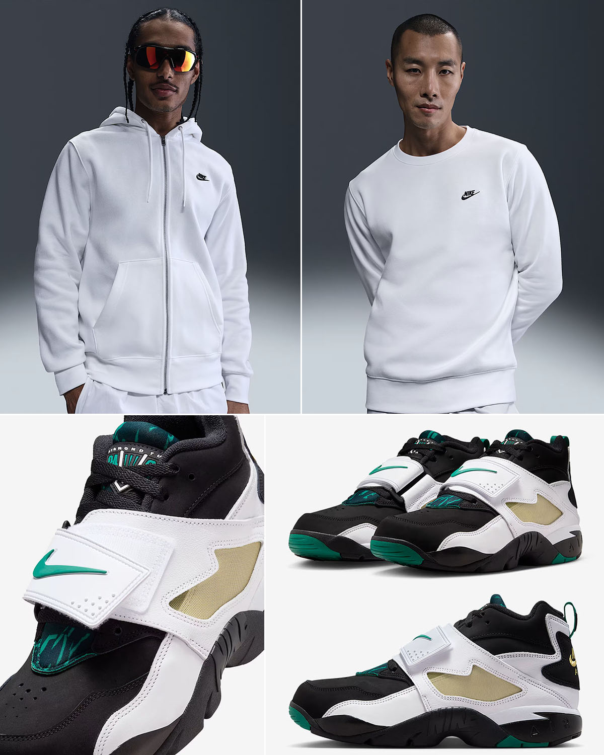 Nike Air Diamond Turf Emerald x Nike Club Fleece Clothing