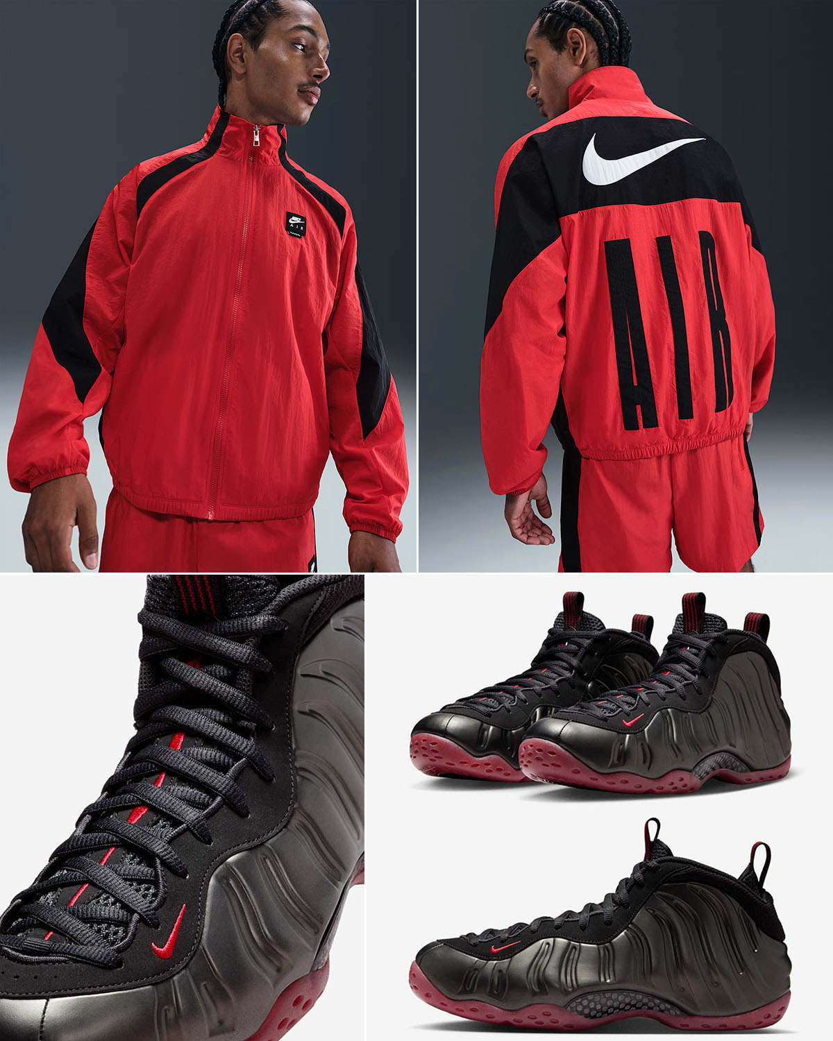 Nike Air Foamposite One Cough Drop x Nike Air Woven Jacket Outfit
